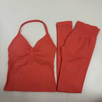 2 Pieces Set Yoga Leggings Set Women Backless Tank Tops High Waist Scrunch Gym Suit Fitness Clothes Outfit Yoga Set - Matrix-studios.com
