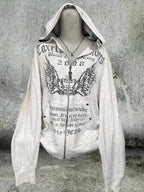 American Retro Printed Zipper Sweatshirt Women's Y2K New Harajuku Hip Hop Goth Casual Joker Long Sleeve Zipper Hoodie Streetwear