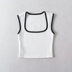Woman Fashion Slim Solid Contrust Camis Casual Sleeveless Tanks Square Collar Crop Tops Clothing Streetwear Mujer 2024 Y2k - Matrix-studios.com