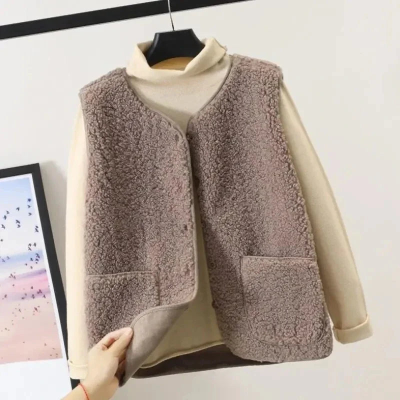Lamb's Fleece Vests Jacket New Spring Autumn Women Button Waistcoat Winter Warm Fleece Sleeveless Outwear Female - Matrix Studios