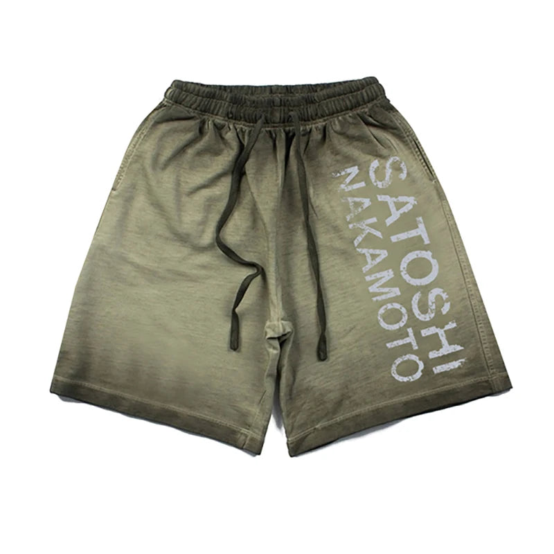 High Street Satoshi Nakamoto T Shirt Classic Retro Letter Wash Distressed Print Shorts Men Women Same Style Shirts Short -pants - Matrix-studios.com