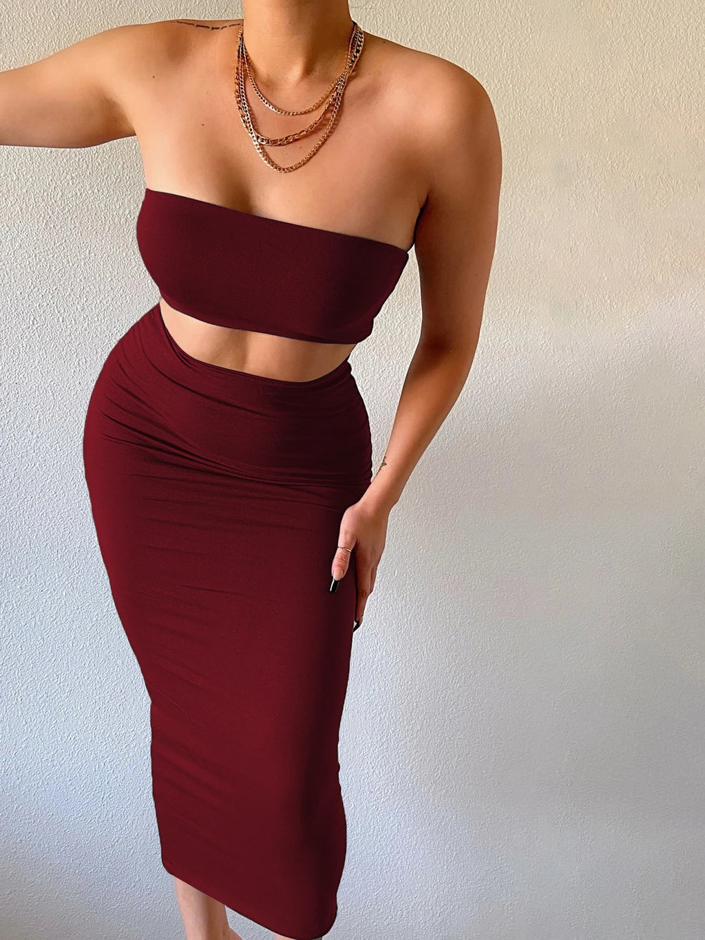 Hugcitar Women Elegant 2 Pcs Sets Strapless Sexy Tube Crop Tank Top Maxi Skirt 2025 Summer Women Casual Clothes Party Festival - Matrix-studios.com