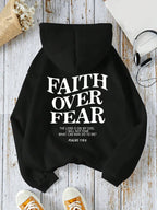 Casual Women's Hoodies Faith Over Fear Letter Printing Sweatshirts Fleece Warm Comfortable Pocket Pullovers Autumn Streetwear - Matrix Studios