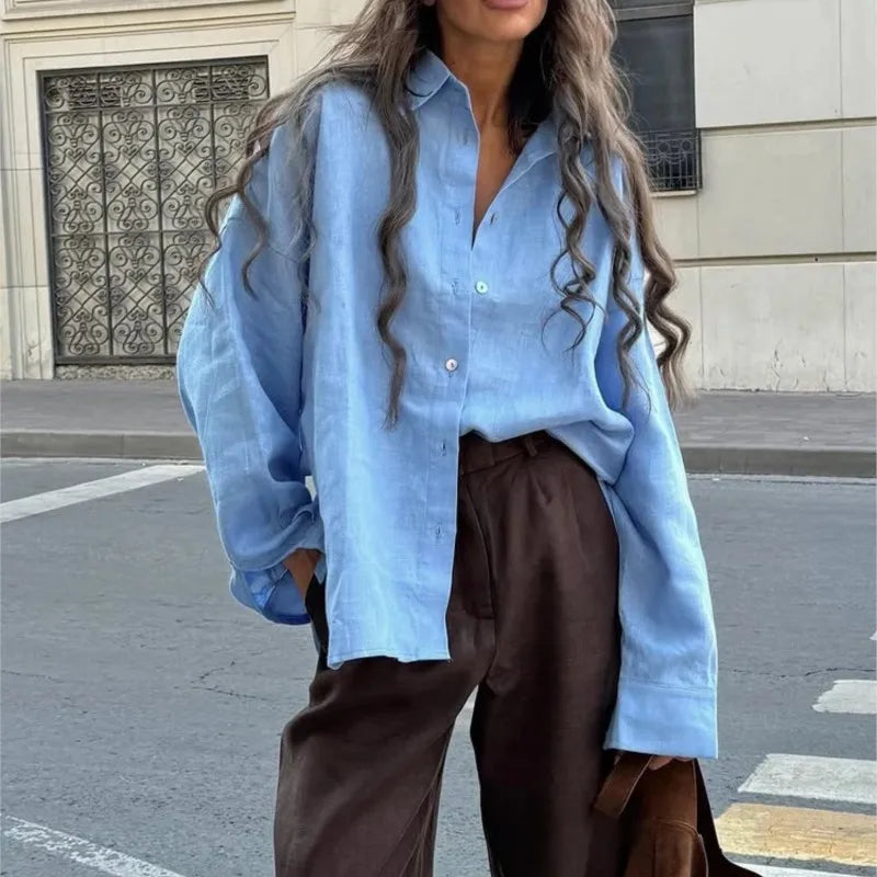 We.Fine Women's Shirt Elegant Long Sleeve Blouse Spring Vintage Basic Top Collar Cotton Shirt for Women - Matrix-studios.com