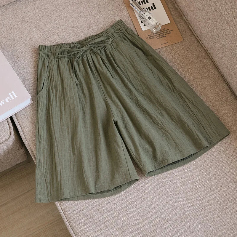 2026 Women Cotton Shorts Summer Casual Solid Two Pockets Shorts High Waist Loose Shorts for Girls Soft Cool Female Shorts - Matrix Studios