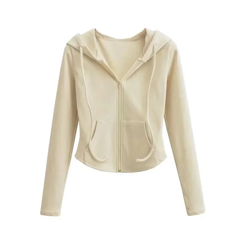 Lucyever Cropped Hooded Zip-Up Jacket Women Autumn New Slim Long Sleeve Y2K Sweatshirts Female Solid Streetwear Sports Hoodies - Matrix Studios