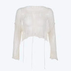 Y2k Cropped Hole Sweater Sexy Gyaru Hollow Out Knit Pullovers Goth Korean Long Sleeve Jumper Summer Fashion Sheer Knitwears Tops - Matrix Studios
