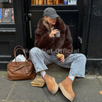 Neo Mint Ins Blogger Brand Fashion Burgundy Obsession Faux Fur Coat Women Winter 2025 Vintage Brown Fox Fur Jacket Warm Overcoat - Matrix Studios