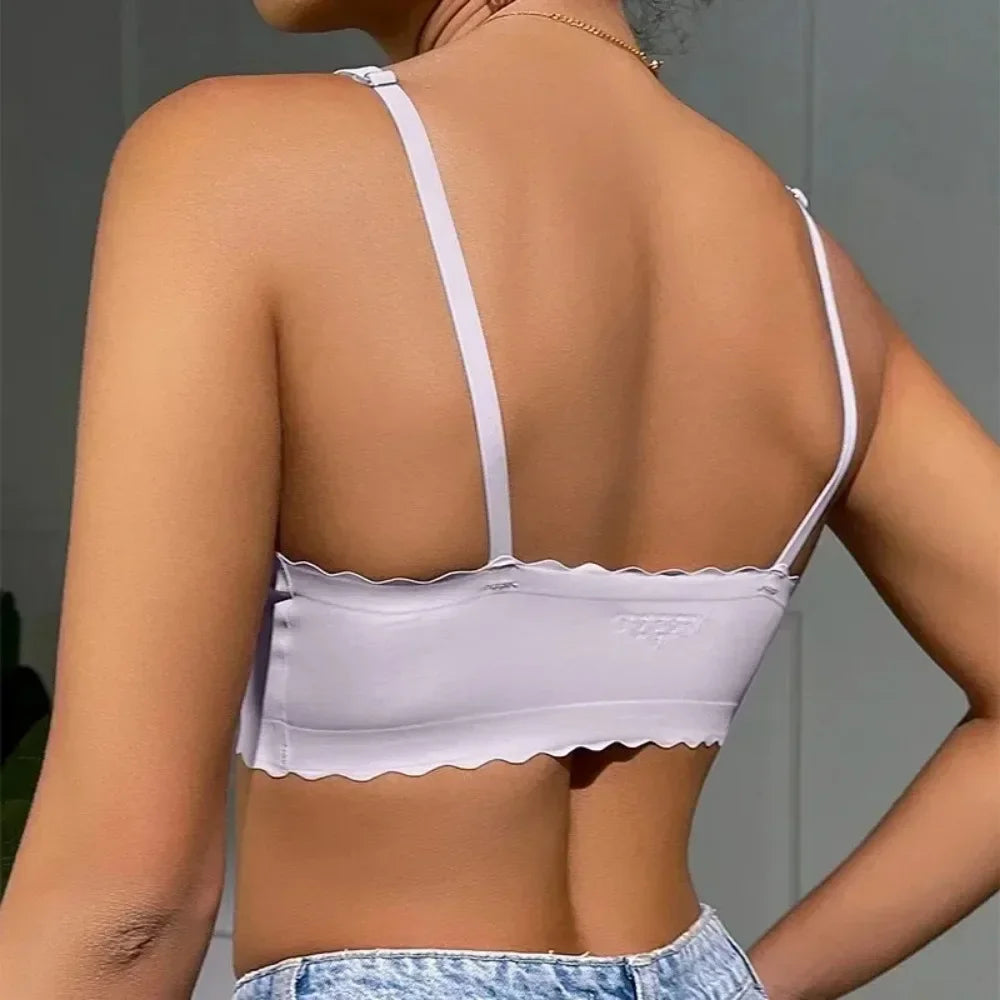 Hot Sale 6 Colors New Ice Silk Underwear Comfy Bra WireFree Padded Wavy Edge Invisible Yoga Wear Ladies Bra Seamless Women Bra - Matrix Studios