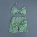 2 Piece Sports Gym Set Strappy Bra Yoga Underwear Short Sport Leggings Bicycle Running Sportswear Woman Seamless Yoga Set - Matrix-studios.com