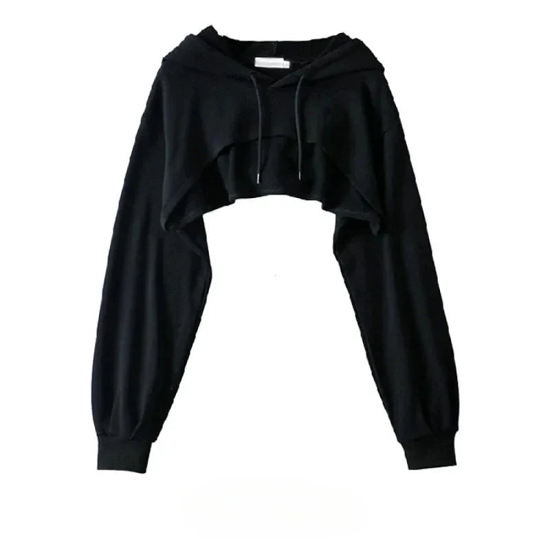 Hoodie Female Hoodie Personality Irregular Crop Ultra Short Style Long Sleeve Top Female Drop Shipping Sweatshirt Y2k Clothes - Matrix Studios
