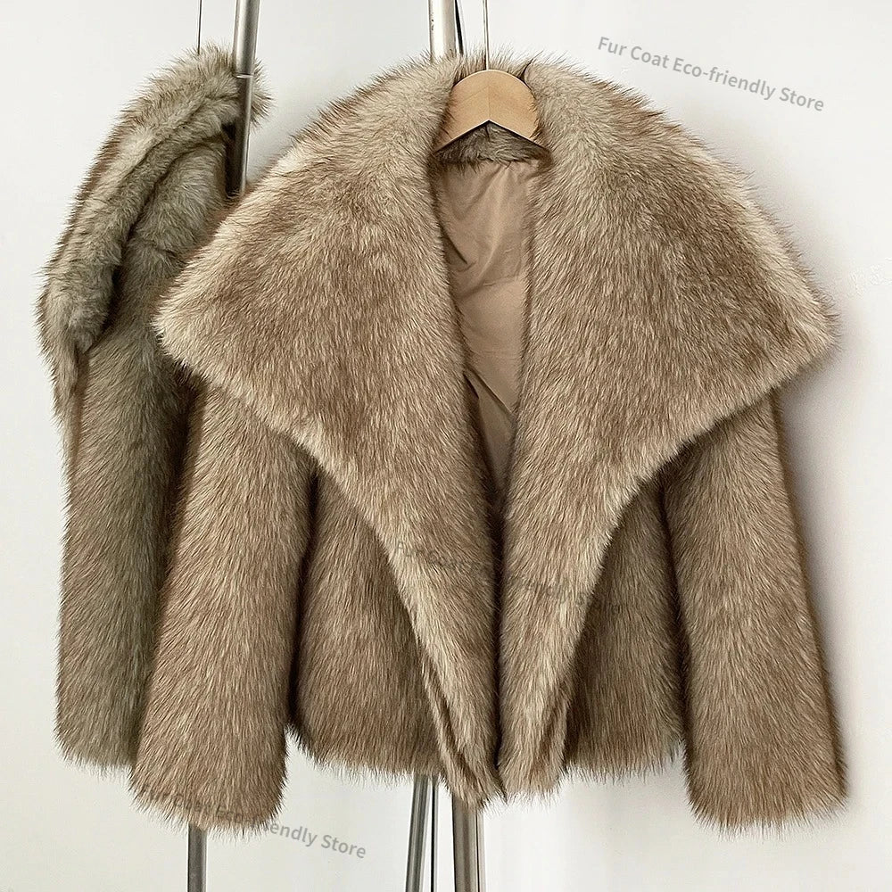 Womens Faux Fur Coat Cropped Soft Plush Artificial Short Fur Coat Holiday Party Elegant Winter Fashion Outerwear Coats for Women - Matrix Studios