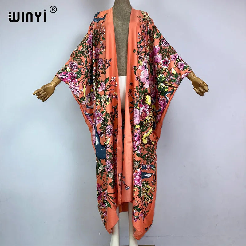 WINYI Kimono Africa Summer Boho Print Beach Outfits for Women Cover-Up Long Coat Elegant Coat Beach Outfits for Women Maxi Dress - Matrix Studios