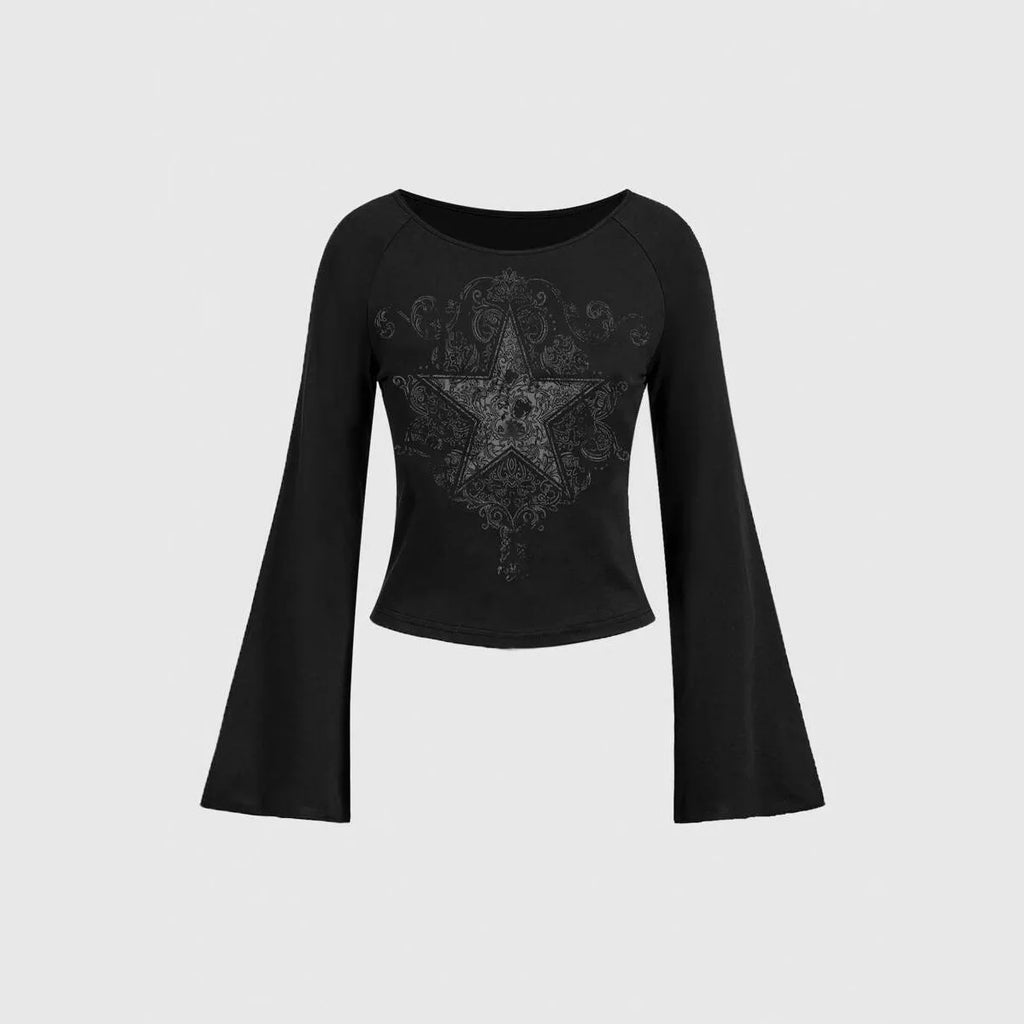 Y2K Grunge Emo Pattern Top Suitable for Autumn E-Girls Millennium Style Women's Aesthetic Gothic Printed Loose Long Sleeve T-shi - Matrix-studios.com