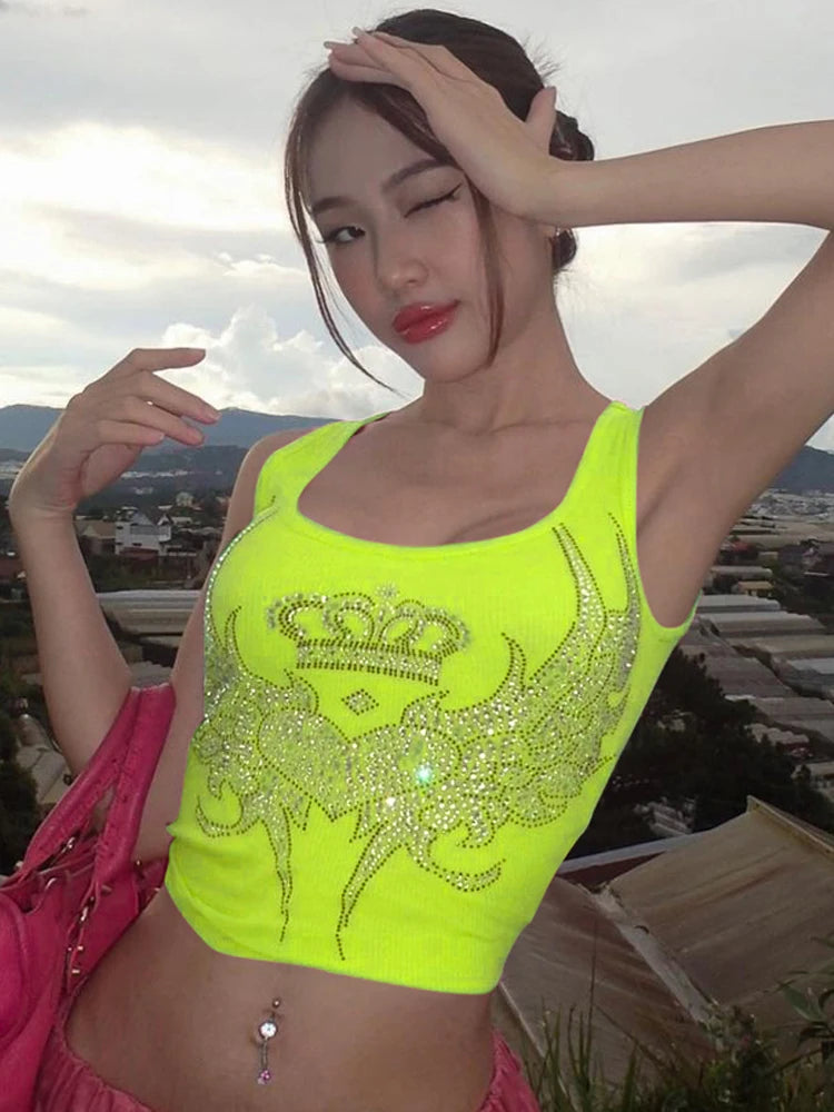 Dulzura Women Fashion Y2K Streetwear Party Club Pink Crop Tank Tops Camis 2024 Autumn Clothes Wholesale Items For Business T3211 - Matrix-studios.com
