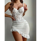 Lace Corset Push Up Bra Women Lingerie Set See-through Nightdress Sexy Bras Splicing Dress Elegant Underwear Pajamas For Female - Matrix-studios.com