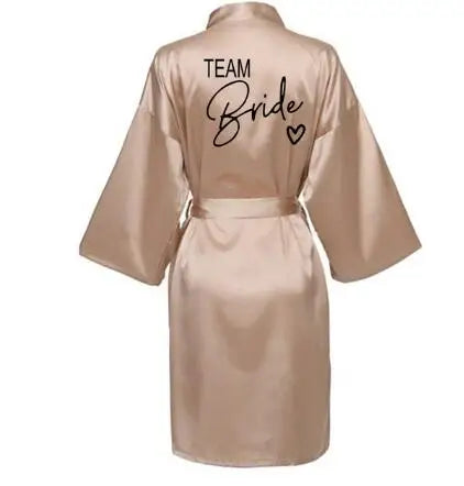 Wedding Party Team Bride Robe With Black Letters Kimono Satin Pajamas Bridesmaid Bathrobe SP003 - Matrix-studios.com