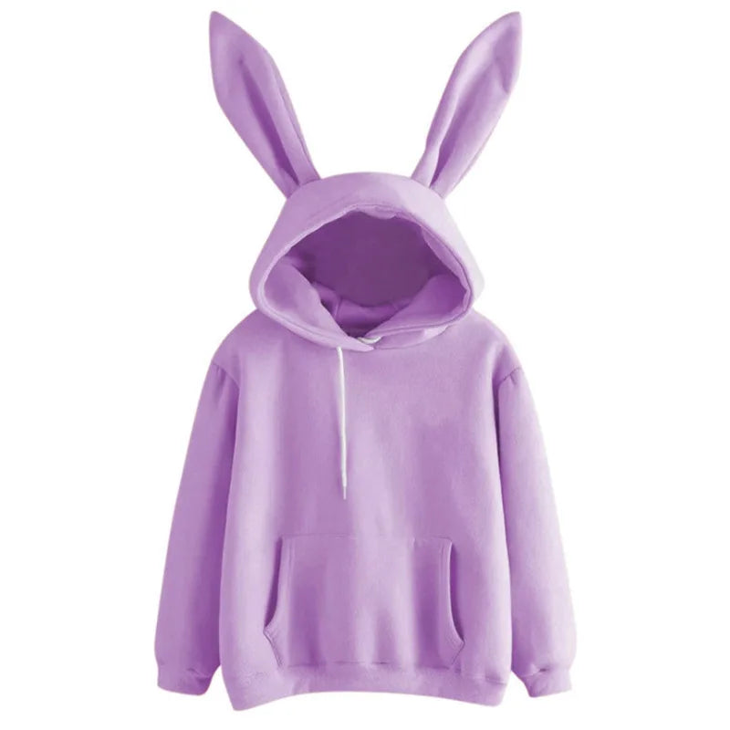 2025 autumn and winter new women's clothing Harajuku Wei hooded rabbit hoodie solid color loose casual women's top women's coat - Matrix Studios