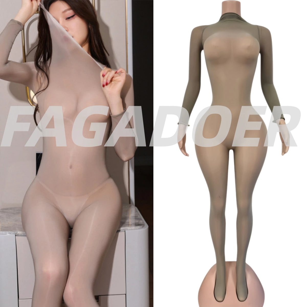 FAGADOER Summer New Sexy Mesh See Through Bodycon Jumpsuit Woman Long Sleeved Round Neck Rompers Female Party Club Overalls - Matrix Studios