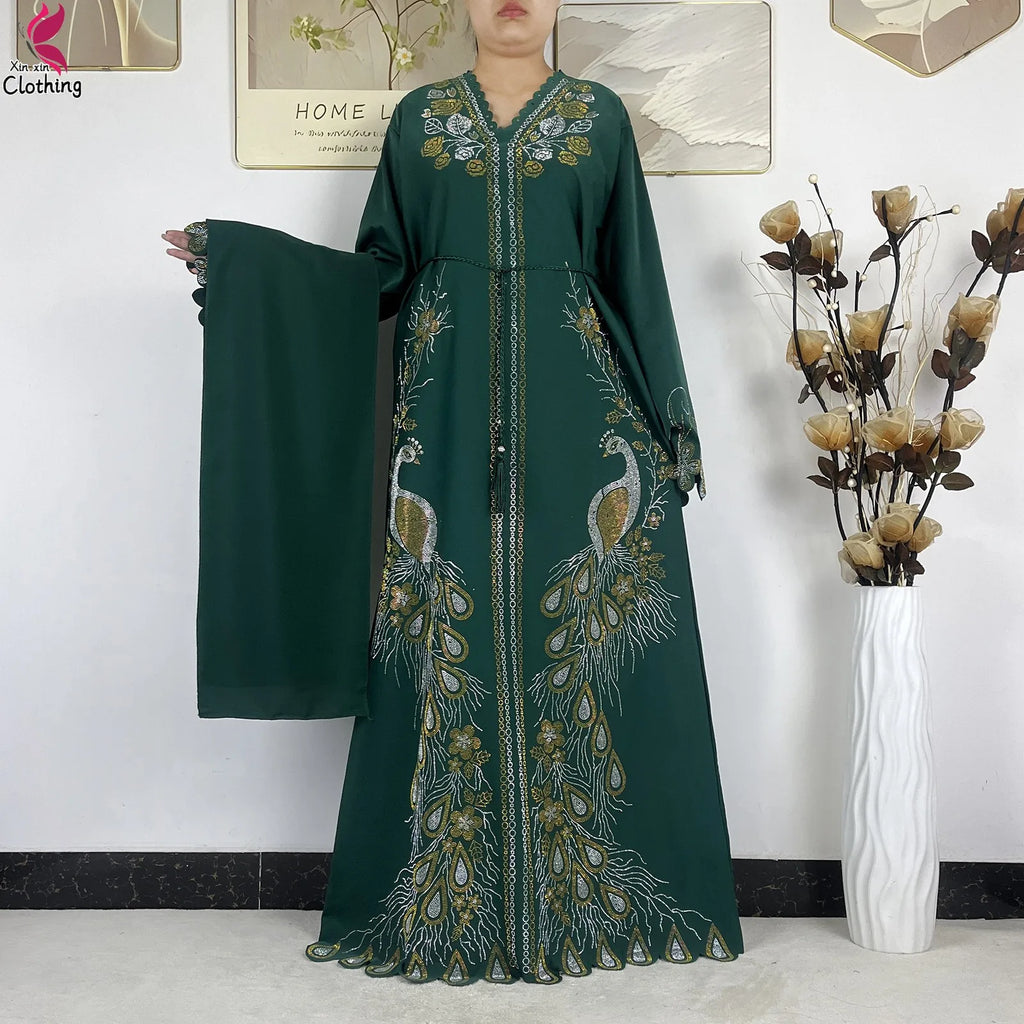 2026New Dubai Muslim Women Modest Dress Diamond Chiffon Elegant Arabic Femme Hijab African Abaya Islamic Long Sleeve Turkey Robe - Matrix-studios.com