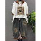 Vintage Plus Size Jeans Set Women's Two-Piece Outfit Casual Suit Denim Pants  Ladies Hooded T-Shirt Printed Jeans Sets - Matrix-studios.com