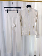 Gold zipper jacket and yoga pants set, sportswear, quick-dry and breathable, slimming and lightweight, tight-fitting - Matrix-studios.com