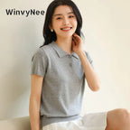 WinvyNee Summer Women's Clothing Cotton T-shirt Short Half Sleeve Polo Collar Clothes Solid Casual Pullover Female Top A1522006 - Matrix-studios.com
