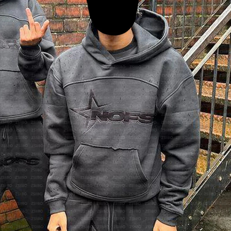 NOFS Letter Embroidery Fashion Brand Loose Oversized Hoodie Y2K Hip-Hop Streetwear women Pullovers Casual Top Pants Sportswear - Matrix Studios