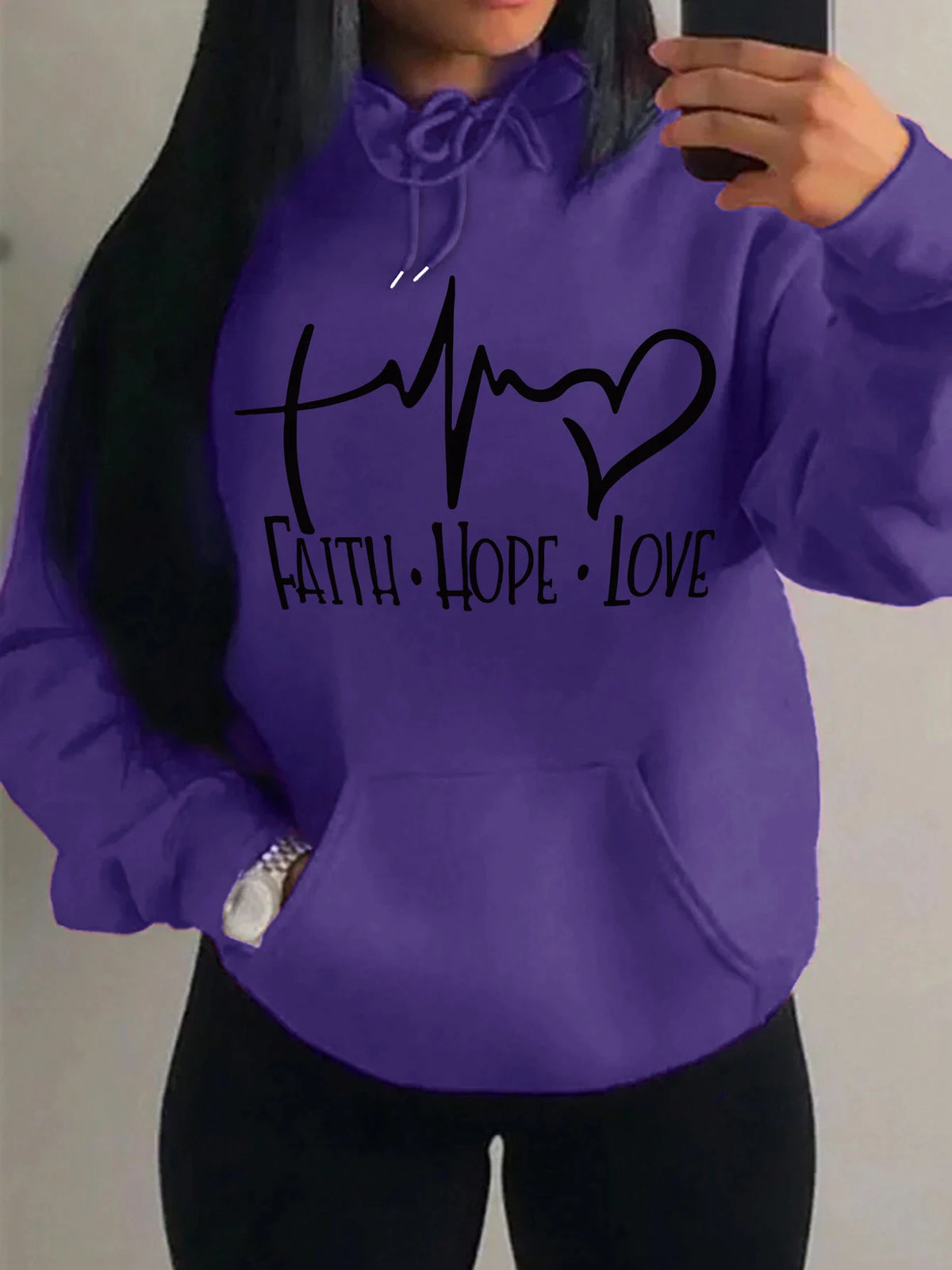 Faith Hope Love Letter Graphic Women Hoody Street Casual Loose Hoodies Autumn Fleece Pullover Hip Hop O-Neck Clothing Female - Matrix Studios