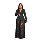 Women's Lapel Long Sleeve Blazer Matching Maxi Skirt Outfit For Street Evening Party Daily Fashion Occasions