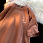 Men Women's Smiling Face Funny Fashion Couple Short Sleeved T-shirt American Basic Simple Oversized Loose Boys' Pullover Top - Matrix-studios.com