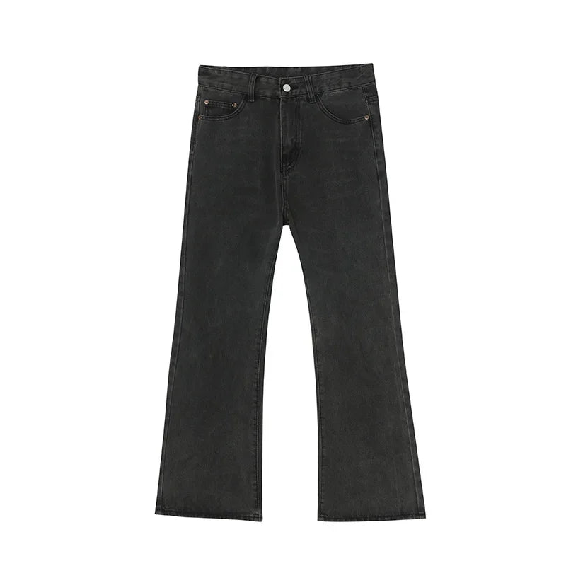 Men High Street Hip Hop Casual Small Flare Denim Jeans Pant Male Japan Korea Style Streetwear Vintage Denim Trousers Pant - Matrix Studios