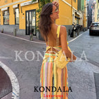 KONDALA Sweet Casual Women Pants Suit Stripe Sleeveless Backless Halter Top Long Zipper Pants Fashion 2026 Summer Fall Boho Suit - Matrix-studios.com