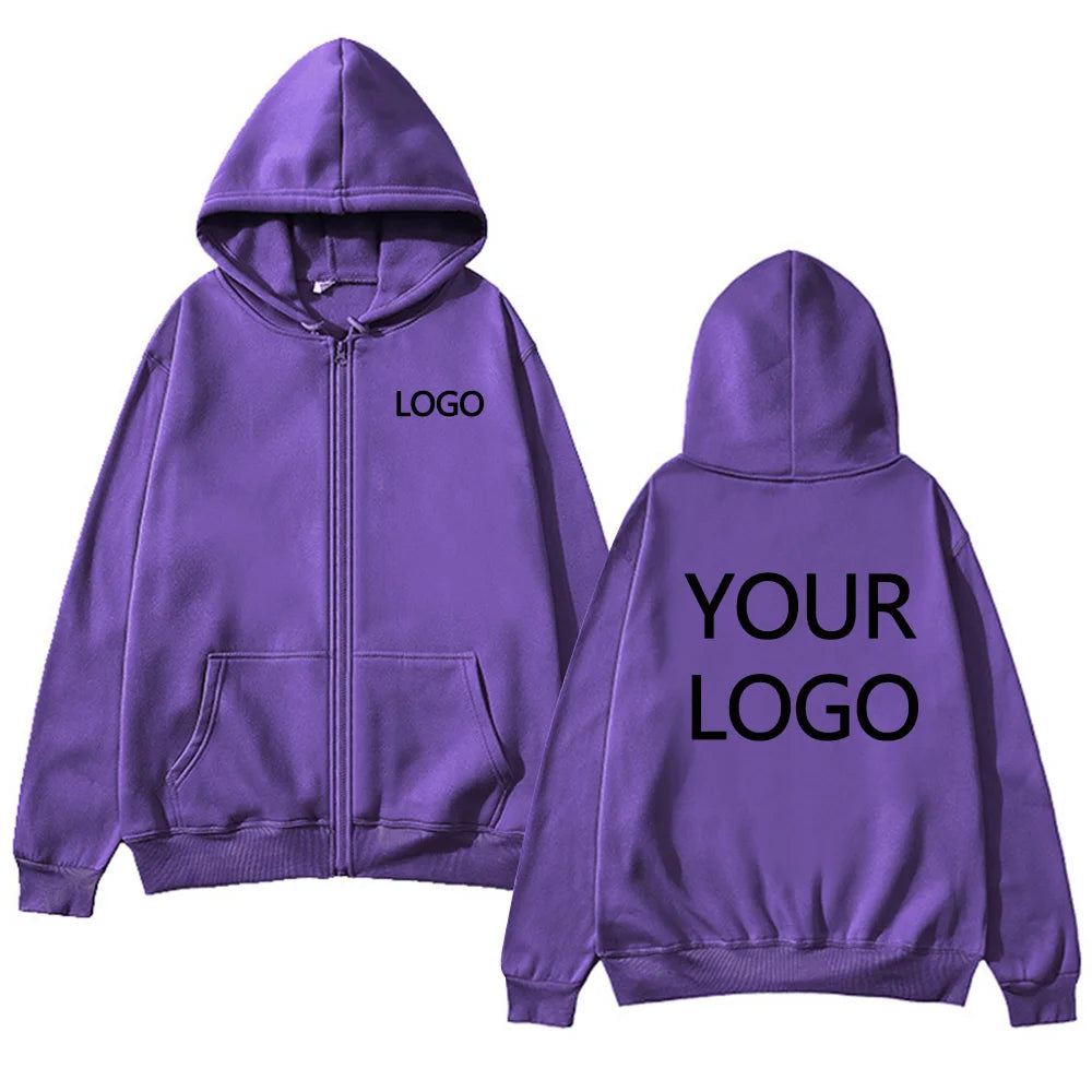 DIY Personalised customised logo, men's street hoodie, zip front sports sweatshirt, women's casual knitted hoodie, couple's gift - Matrix Studios