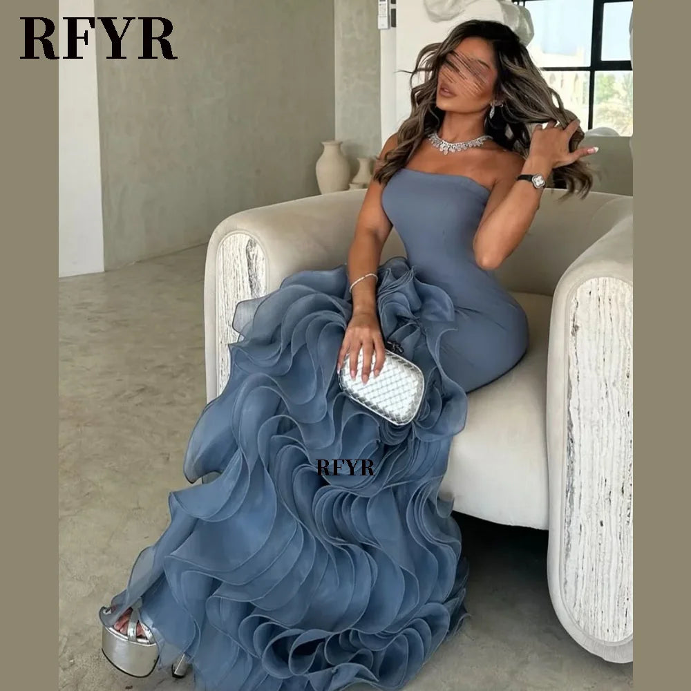 RFYR Asymmetrical Prom Gown Tiered Layers Party Dress for Women Mermaid Evening Dresses Formal Occasion Dresses Customized - Matrix Studios