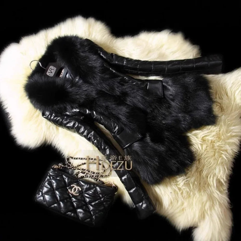 Autumn Women Faux Fur Coat Jacket Large Size 2025 Female Slim Fit Zipper PU Leather Fluffy Patchwork Short Winter Warm Outerwear - Matrix Studios