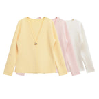 Spring Cardigan For Women Tops V-neck Knitted Cardigans Casual Simple Elegant Sweater Coat Outerwears Knitwear 4192005 - Matrix Studios