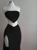 Strapless Backless Crop Top High Waist Skirt 2 Piece Set Women Summer Sexy Slim Fit Split Midi Dress Tube Suits Party Club Sets - Matrix-studios.com