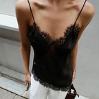 Linad Sexy Black Backless Lace Camisole Women Street Chic Spaghetti Strap Tops Female Casual Patchwork Silk Vest Female 2025 - Matrix-studios.com