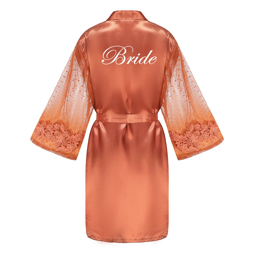 Caramel Wedding Bride Bridesmaid Robes Dressing Gown Sexy Women Bathrobe Night Shirts Short Women Kimono Mesh Sleeve - Matrix-studios.com