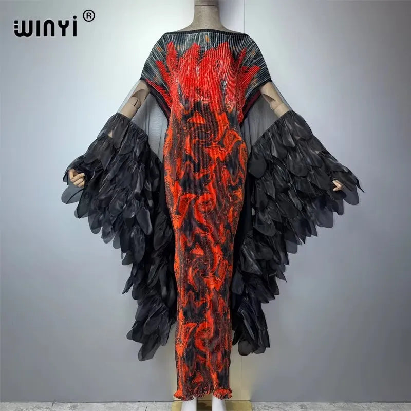 WINYI Pleated Elastic Slim Dress Beach Cover Up Kaftan Abaya Dubai Luxury Party Dress Crimping Evening Dress Abaya Muslim Woman - Matrix-studios.com