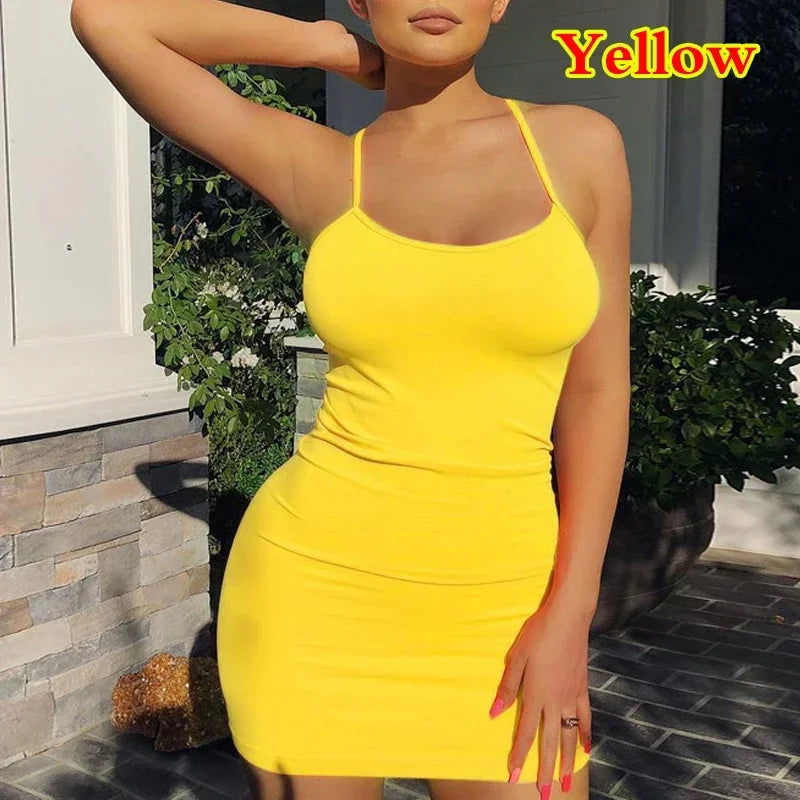 Summer Spaghetti Strap Mini Dress 2026 Women Sexy Bodycon Club Party Dresses Short Female Camisole Solid Black Sheath Sundress - Matrix-studios.com
