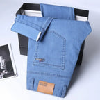 New Ice Silk Thin Denim Jeans For Men Blue Straight Stretch Cotton Pants Business Casual Lightweight Trousers Spring Summer - Matrix Studios