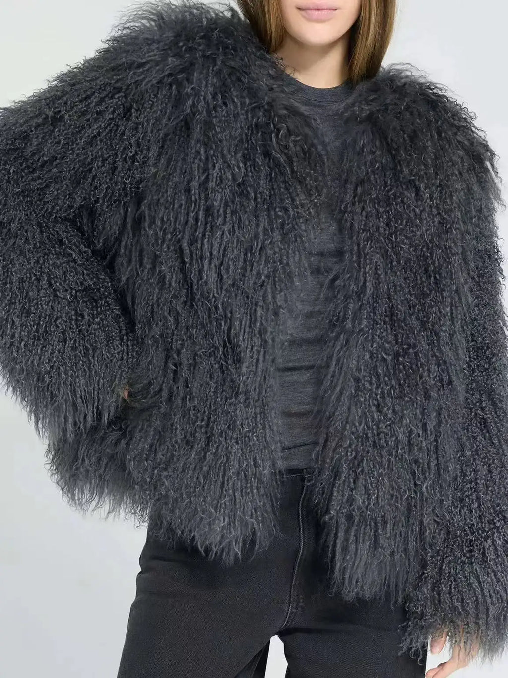 Mongolian Fur Coat Fur Jacket Women's Elegant Fluffy Solid Color Thickened Thermal Long Sleeve Coat Winter Fashion Oversized Lad - Matrix Studios