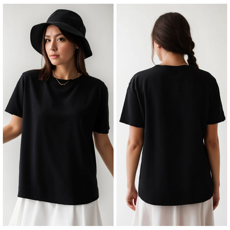 Cotton Short Sleeve Tops 220 Grams Heavy T-shirt Y2k Casual Comfortable Tee Shirt Black & White O-neck Woman Clothing YH2532 - Matrix-studios.com