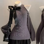 Preppy Style Sweet Knitted Sweater 2000s Aesthetic Gyaru Chic Korean Y2k Jumper Sweater Long Sleeve Coquette Knitwears - Matrix Studios