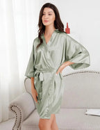 Nightgown Soft Bathrobe Short Women's Lounge Bride Bridesmaid Morning Gown Solid Color Wedding Party Silky Robes Summer - Matrix-studios.com