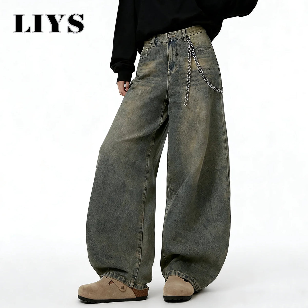 LIYS American Retro Baggy Wide Leg Jeans Men's Streetwear Distressed Y2K Clothing Casual Daily Four Seasons Denim Pants Unisex - Matrix Studios