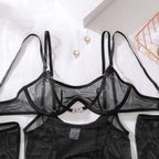 Sexy Mesh Breathable Lingerie Stockings Women's Shaping Ultra-thin Split Underwear Set Female Solid See Through Bra & Brief Sets - Matrix-studios.com