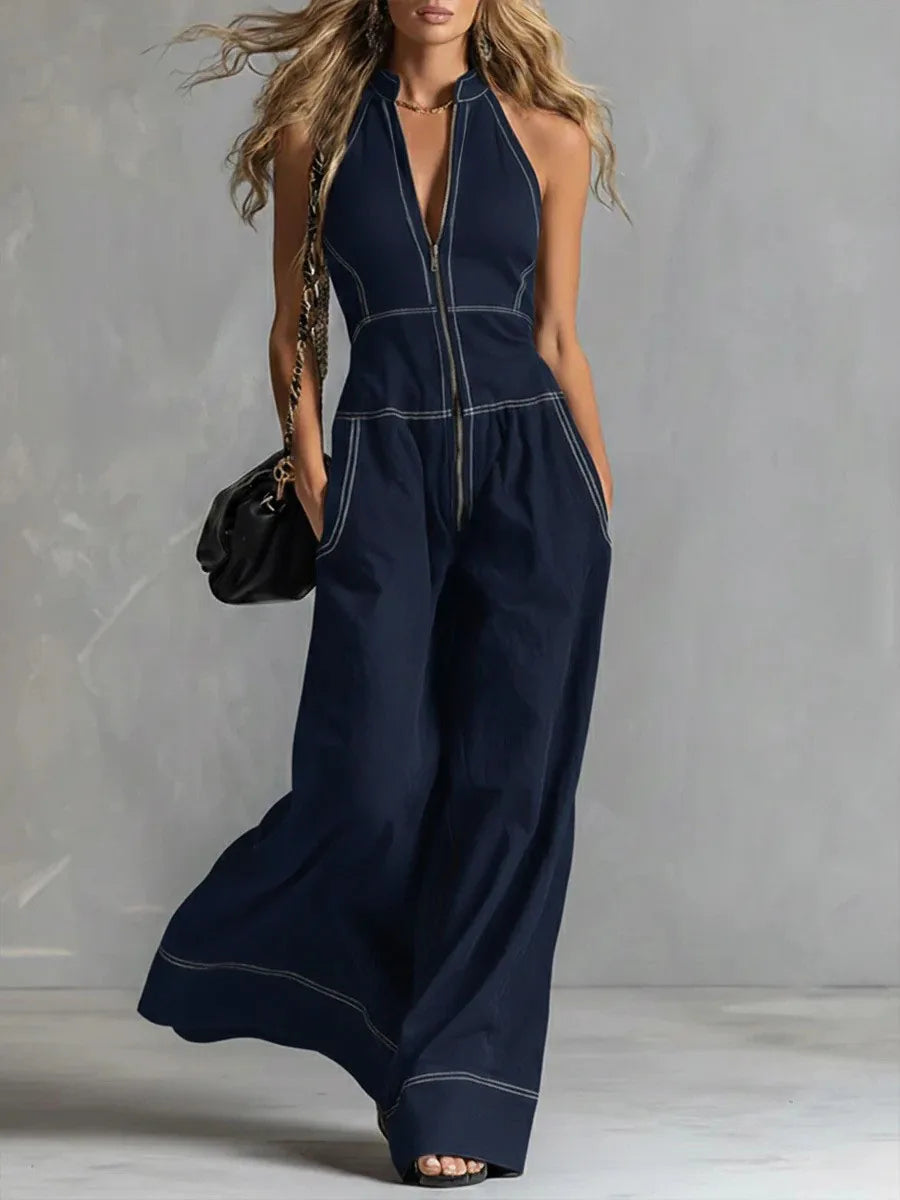 2026 New Women Stand Collar Sleeveless Jumpsuit Loose Casual Office Daily Wear Rompers - Matrix Studios